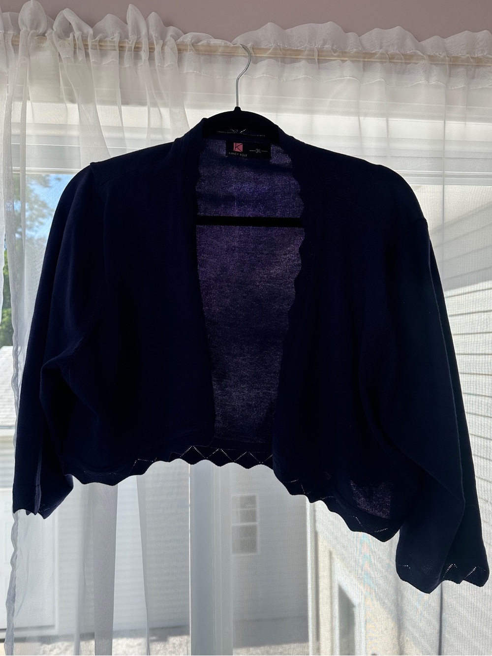 Kancy Kole Navy Open-Front Cropped Cardigan Sweater - Shrug Length (3X)